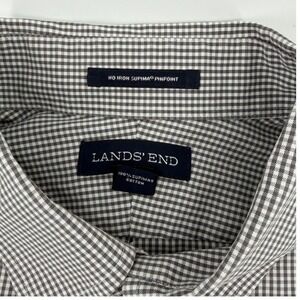 Lands End Mens No Iron Supima Cotton Button Down Gray Gingham Shirt 16 1/2-32